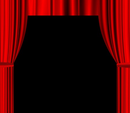 red theatre drapered curtain with black empty space for textの写真素材