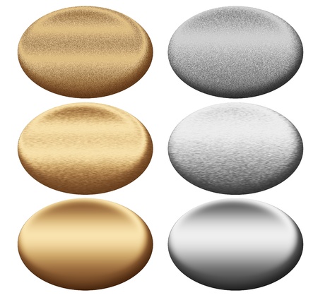 Scratched metal silver and gold oval push buttons collection to insert text or web designの写真素材
