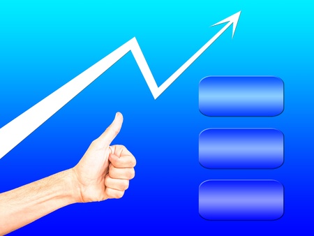 trend arrow, hand gesture OK and empty bars for text in marketing  presentationの写真素材