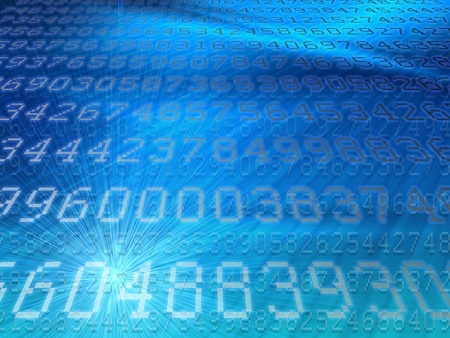 white digital codes on modern blue backgroundの写真素材