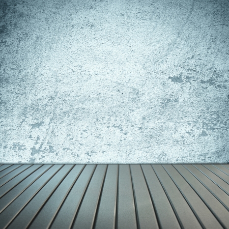 old empty room with wooden floor and white grunge wall scene light to interior design, empty illuminated theater stage or museum galleryの写真素材