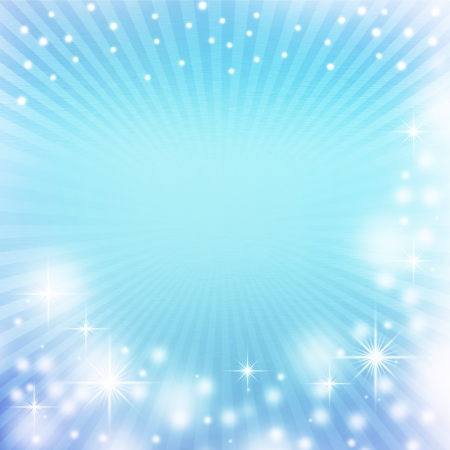 blue christmas background with rays of light, white snowflakes, sparkles and copy space for textの写真素材