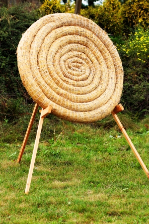 straw archery target practice outdoor background to use in graphic project as competition conceptの写真素材