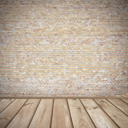 urban background, brick wall texture and wooden floor abandoned interior grunge background for your concept or projectの写真素材