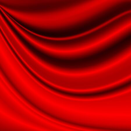 red background wavy satin fabric textureの写真素材