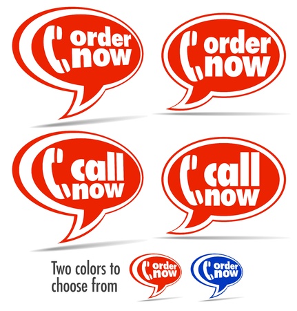 Phone, Call now, Order now speech bubbles のイラスト素材