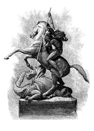 St George and the Dragon, Line Engraving, Created in 1879, after the Sculpture by J  E  Boehm A R Aのeditorial素材
