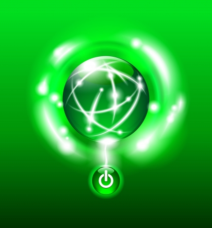 Push the Button for Green Energy Globe design against dark background with Start On Buttonのイラスト素材