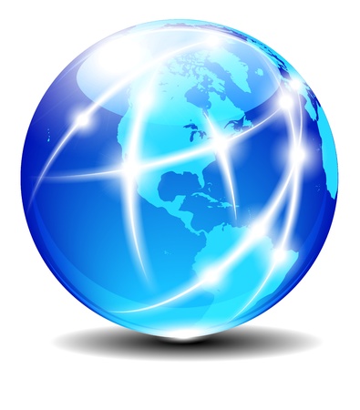 North and South America Global Communication Planet with light linesのイラスト素材