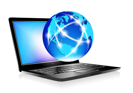 Laptop with Globe, Global Connections across the Worldのイラスト素材