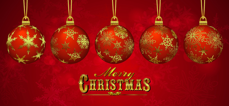 Christmas Bauble Card on a Snowflake Red Burgundy Background - Merry Christmas - with hand drawn typefacesのイラスト素材