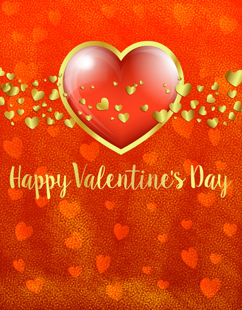 Golden Valentines Day Card, Gold and Red Heart on Red Heart Background - Valentine Cardのイラスト素材