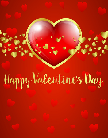 Valentines Day Card, Gold and Red Heart on Red Heart Backgroundのイラスト素材
