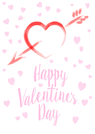 Watercolor Valentines Day Card, Red Heart with Pink Heart Background - Valentine Cardのイラスト素材