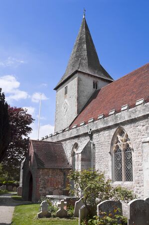 Bosham Church, West Sussex, England, Holy TrinityÂ ChurchÂ is one of the oldestÂ churches in Sussex, steeped in history and at the heart of the beautiful Sussex village ofÂ Bosham. King Canute's 8 year old daughter is buried here.の写真素材