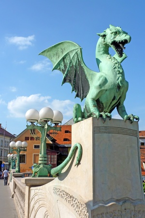 Dragon bridge, Ljubljana, Slovenia, Europeの写真素材
