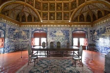 Sintra National Palace, Portugal, Knights hall with golden ceilingのeditorial素材