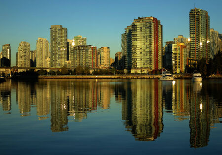 Vancouver at sunset as seen from Stanley Park, British Columbia, Canadaの写真素材