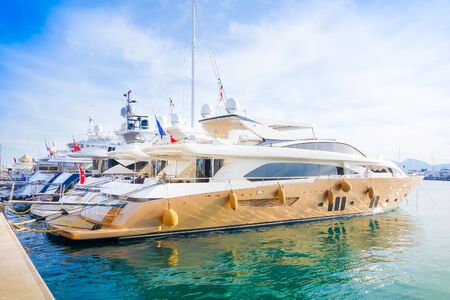 Beautiful modern yachts at sea port on the Cote d'Azur, France, Europeの写真素材