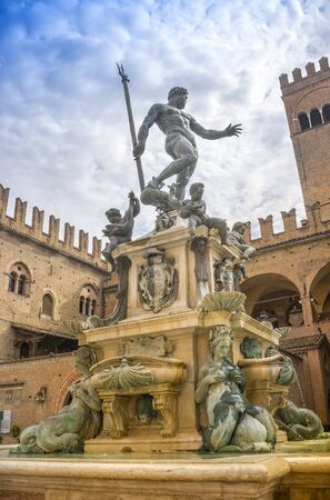 The Neptune Fountain in Piazza del Nettuno. Bologna, Emilia Romagna, Italyの写真素材
