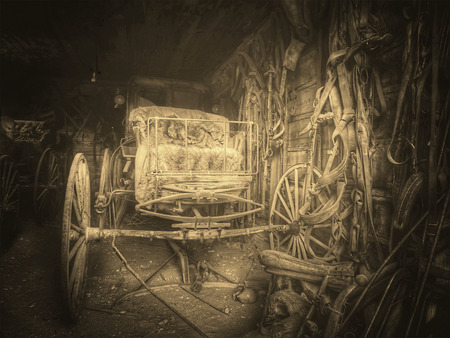 Wild west. Old passenger cart. Vintage - Wooden Wagon, United States.
