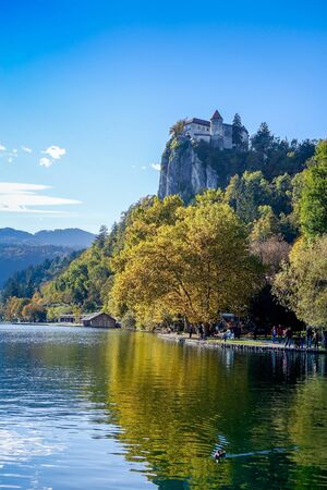 Bled castle and lake, Bled, Slovenia, Europeのeditorial素材