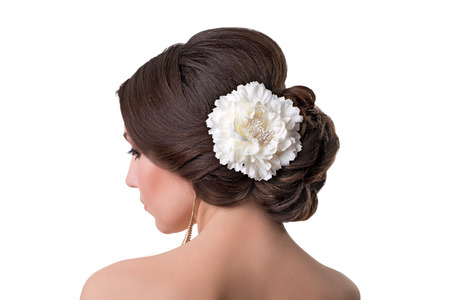 profile of the young girl with a wedding hairdressの写真素材