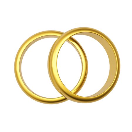 3d gold wedding ring isolated on white backgroundの写真素材