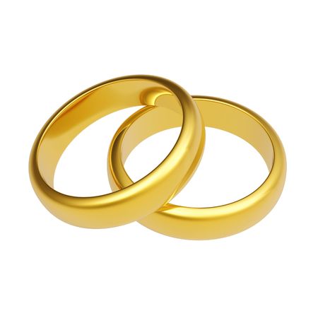 3d gold wedding ring isolated on white backgroundの写真素材
