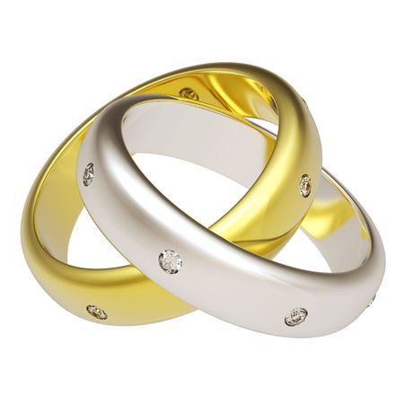 3d gold wedding ring isolated on white backgroundの写真素材
