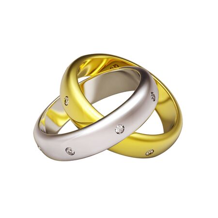 3d gold wedding ring isolated on white backgroundの写真素材