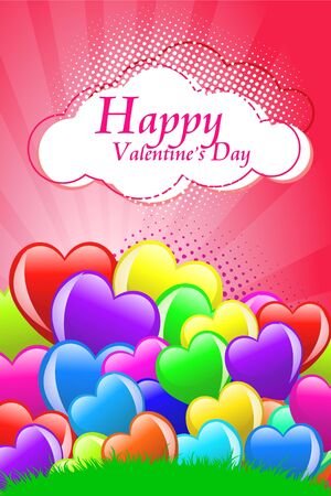 Cartoon hearts with wings on red backgroundの写真素材