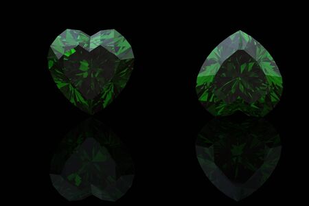 Emerald shape of heart  on black backgroundの写真素材