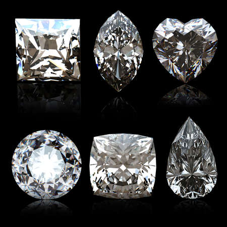 Collection diamonds diferent shapes  on black background.の写真素材