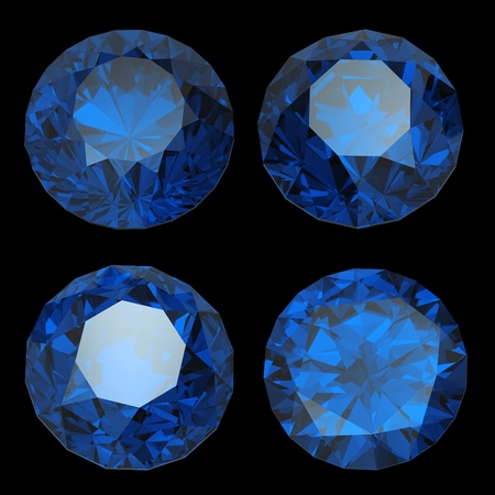 Round  blue sapphire isolated on black background. Gemstoneの写真素材