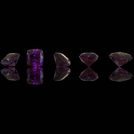 Set of amethyst isolated. Gemstone on black backgroundの写真素材