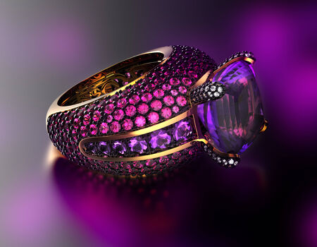 Golden Engagement Ring with ruby. の写真素材