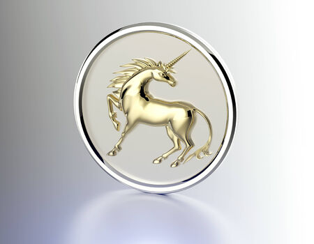 Gold coin with the image of a a unicornの写真素材