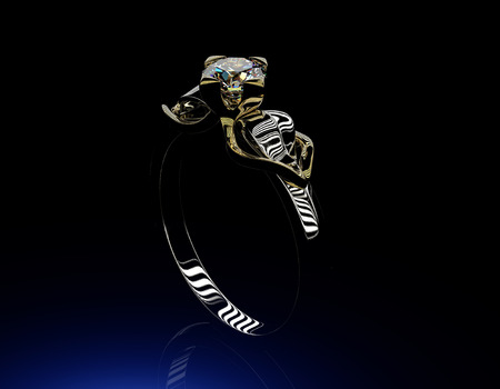 Golden Engagement Ring with Diamond.の写真素材