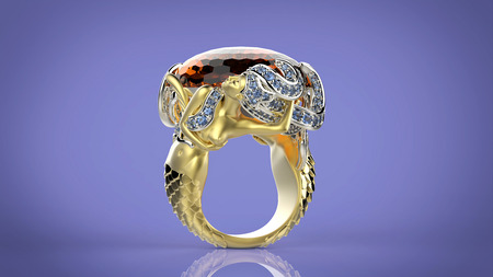 Golden  Ring with Diamond. Jewelry backgroundの写真素材