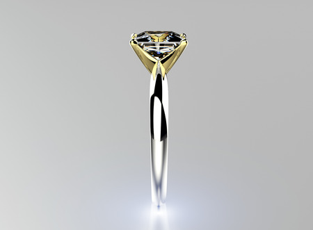 Golden  Ring with Diamond square shape. Jewelry backgroundの写真素材