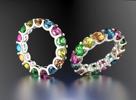 Wedding Ring with different color diamond. Fashion Jewelry backgroundの写真素材