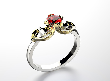 Golden Ring with Diamond. Jewelry background. Valentine dayの写真素材
