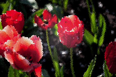 Spring background with fresh  tulips in bloomの写真素材