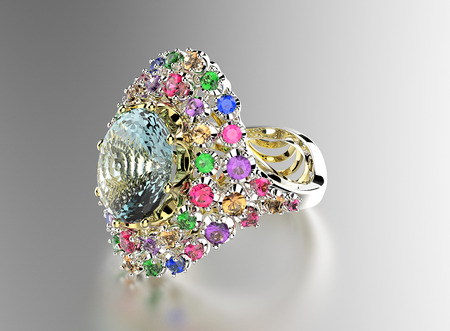 Ring with different color Diamond. Jewelry background. Valentine and wedding dayの写真素材
