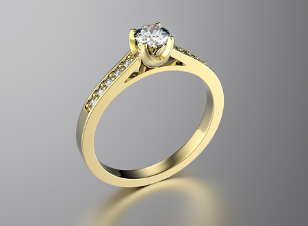 Golden Engagement Ring with Diamondの写真素材