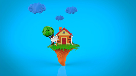 Cartoon funny house in summer season, with cloudsの写真素材