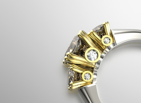 Golden Engagement Ring with Diamond. Jewelry backgroundの写真素材