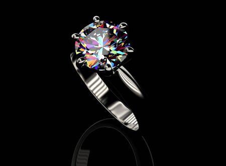 3D illustration gold ring with gemstone. Jewelry background. Fashion accessoryの写真素材