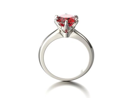 3D illustration gold ring with garnet gemstone. Jewelry background. Fashion accessoryの写真素材